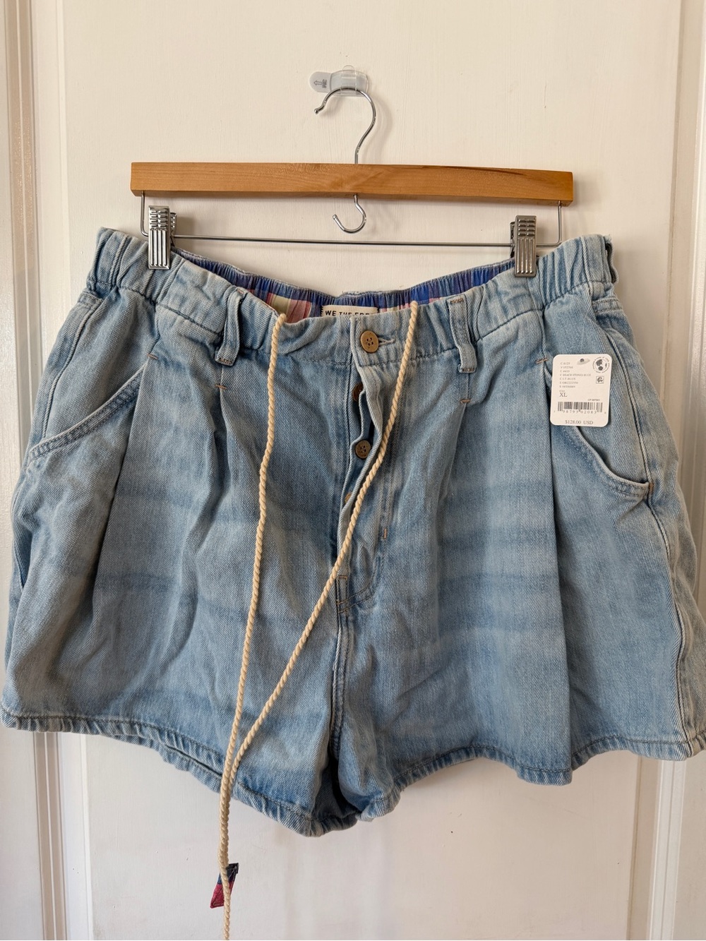 We The Free Light Blue Drawstring Denim Shorts